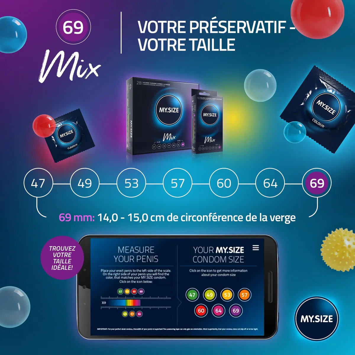 My.Size Mix préservatifs taille 7, 69 mm, grand pack, contenu 28 pièces