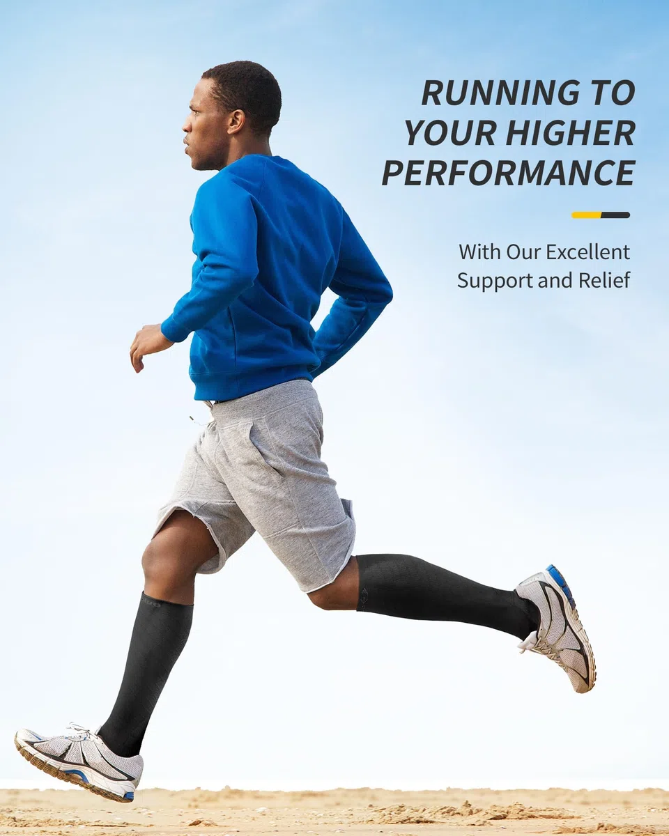 CAMBIVO Bas de Contention Femme et Homme 2 Paires, 20-30mmHg Chaussettes de Contention, Chaussettes de Compression Antidérapantes pour Voyage Avion, Sport, Running