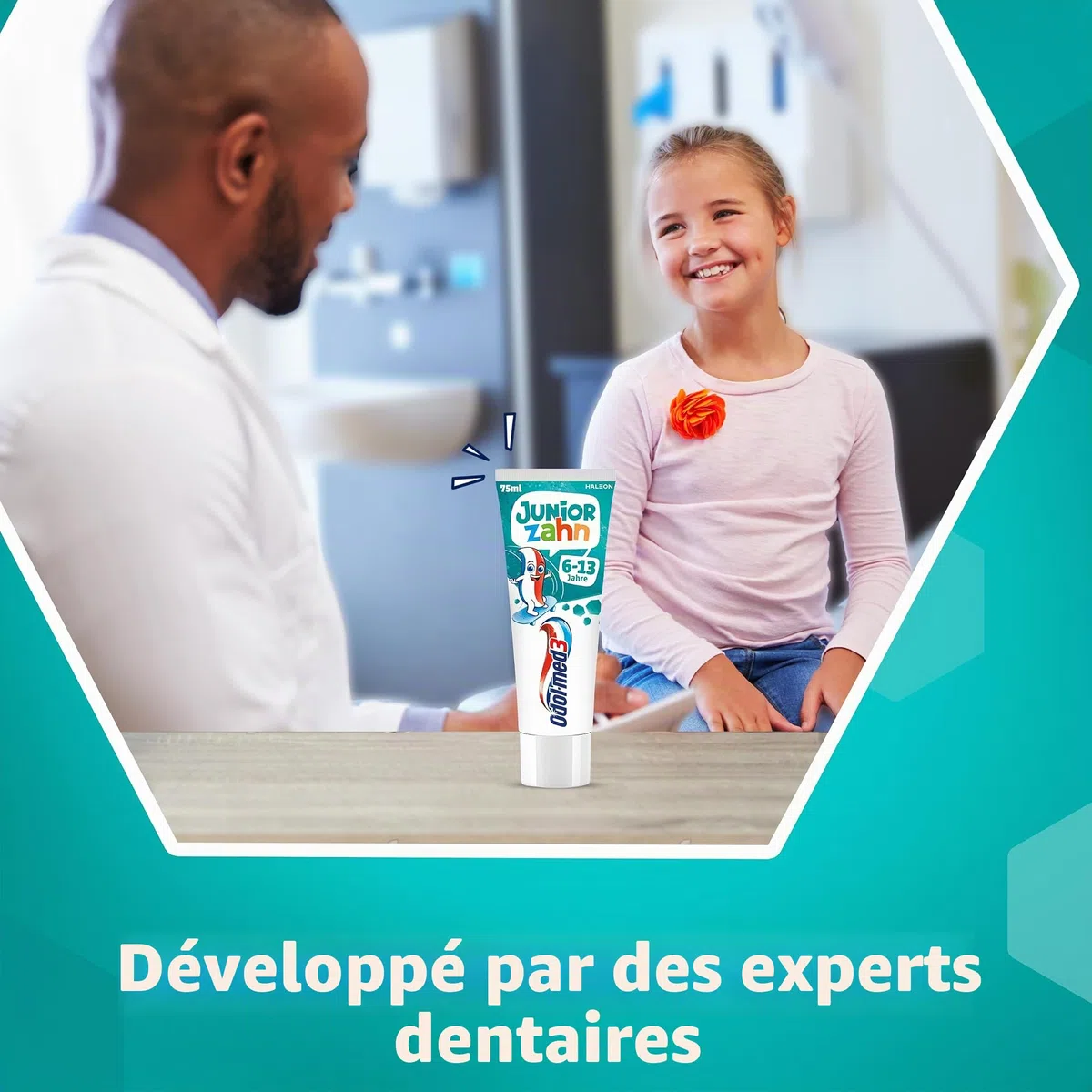 Odol-med3 Lot de 4 dentifrices dentifrice junior pour enfants à partir de 6 ans pour protéger les dents de lait et les dents permanentes, 4 x 75 ml