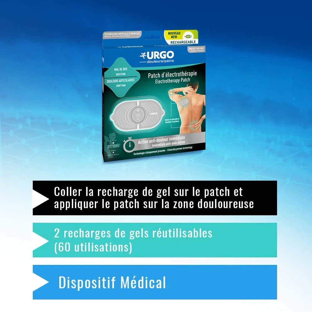Urgo - Recharges pour Patch D’Électrothérapie Rechargeable - Lot de 3 Recharges de Gel Adhésif - pour 90 Utilisations