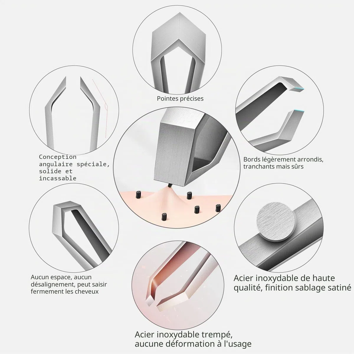 AUSOMTEK Pince à épiler à barbe – Acier inoxydable, outil d'épilation fine, pointe de 5 mm, boîte transparente