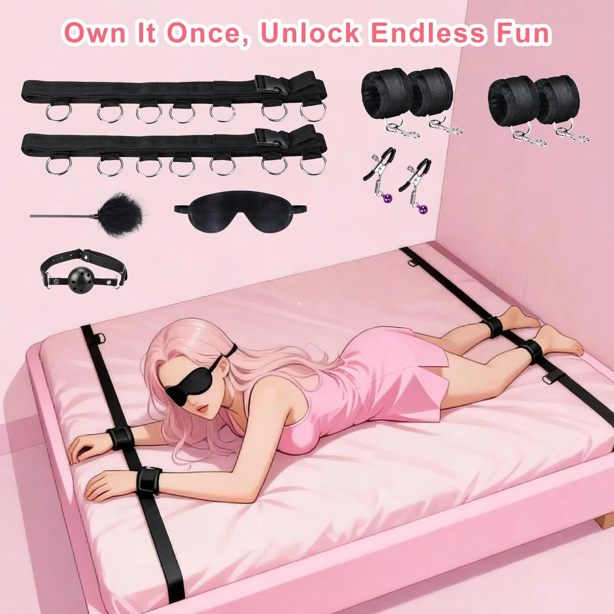 Kits de Bondage Kit de Contention au lit Ensemble d'accessoires de Bondage de 11 Pièces Jeux Sexuels BDSM pour Couples avec Entraves pour Poignets et Chevilles Menottes Sexy