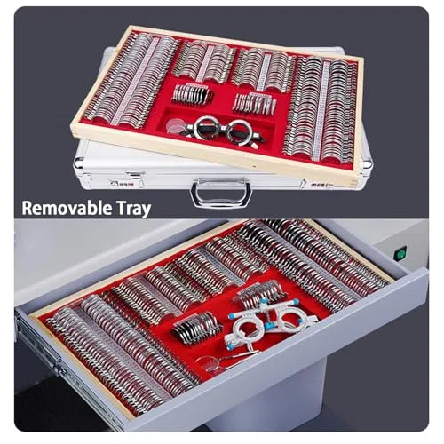Coffret de lentilles d'essai - 266 lentilles optiques dans Un étui en Aluminium pour l'optométrie - Matériel d'essai ophtalmique pour la Protection des Yeux