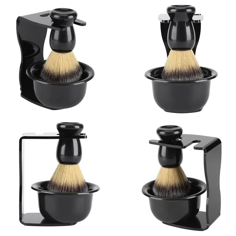 MAGT Kit Blaireau Rasage Homme, 3 En 1 Blaireau Rasage Avec Bol À Savon Et Support De Rasage, Kit De Brosse Barbe Homme Professionnel