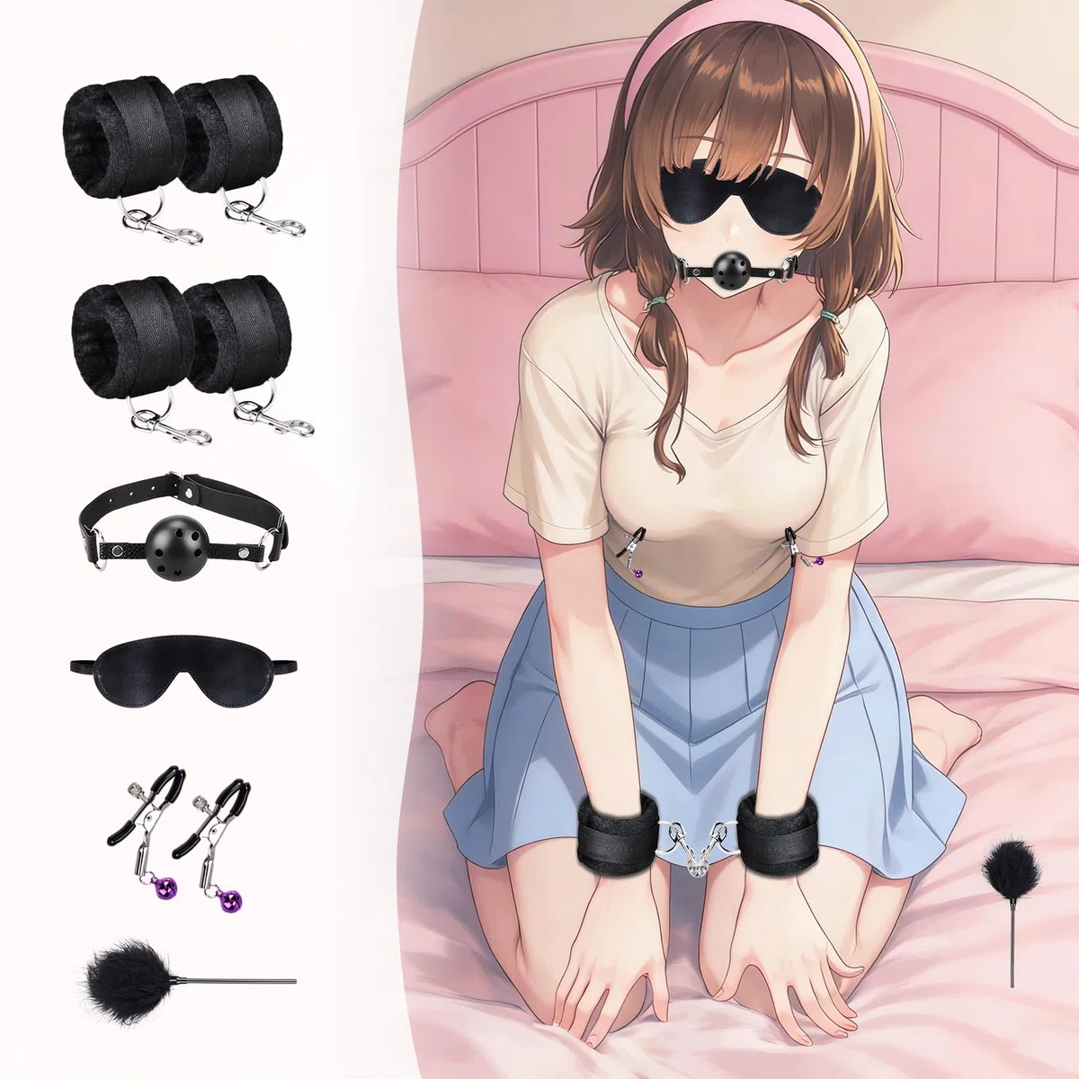 Kits de Bondage Kit de Contention au lit Ensemble d'accessoires de Bondage de 11 Pièces Jeux Sexuels BDSM pour Couples avec Entraves pour Poignets et Chevilles Menottes Sexy