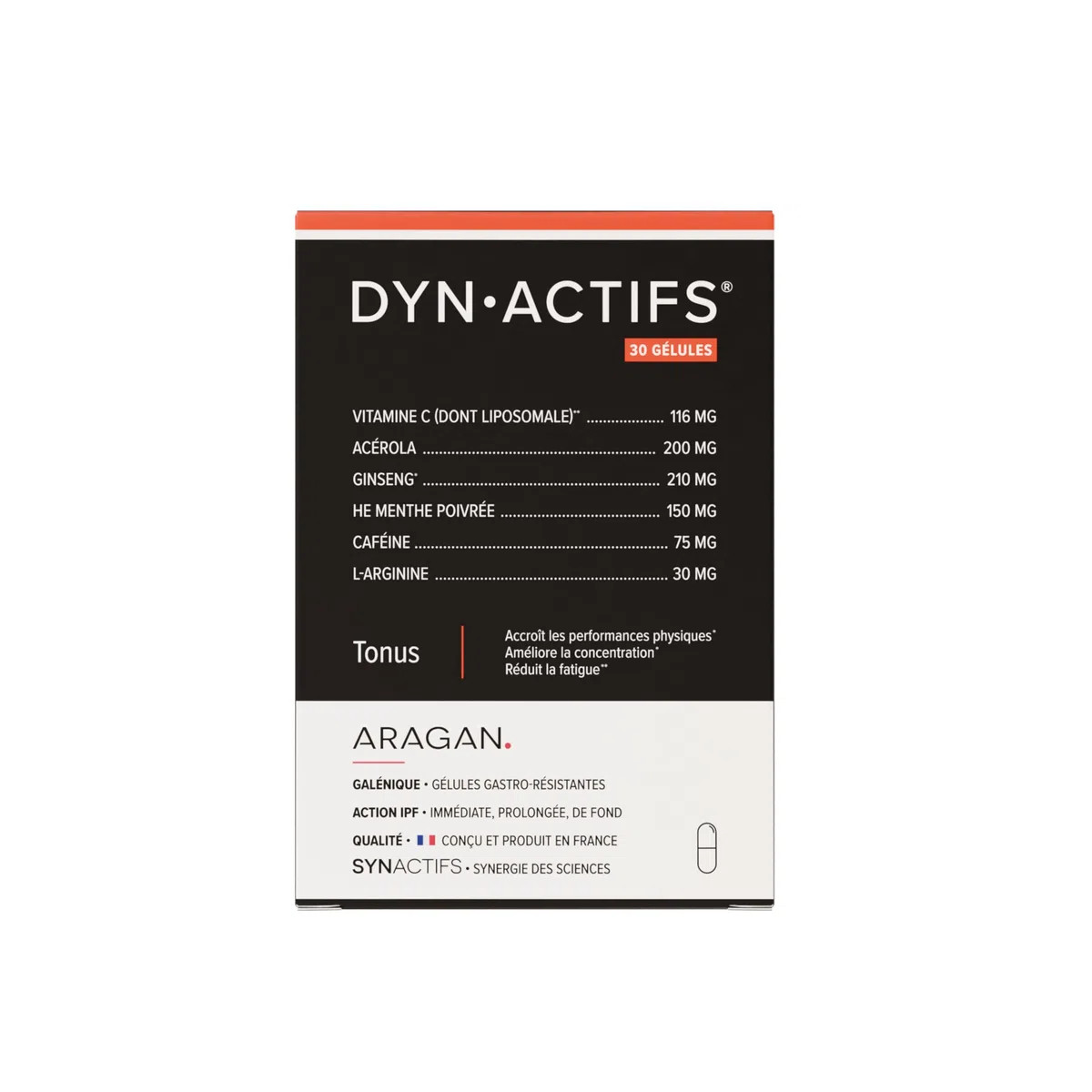 Dynactifs - Anti-Fatigue, Concentration - Vitamine C Liposomale, Acerola, Huile Esentielle Menthe Poivrée, Cafeine - Aragan - 30 Gélules