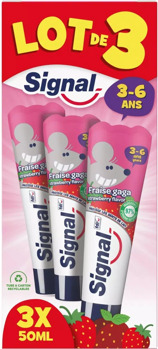 Signal Dentifrice enfant goût fraise, 3-6 ans - Le flacon de 50ml lot de 3