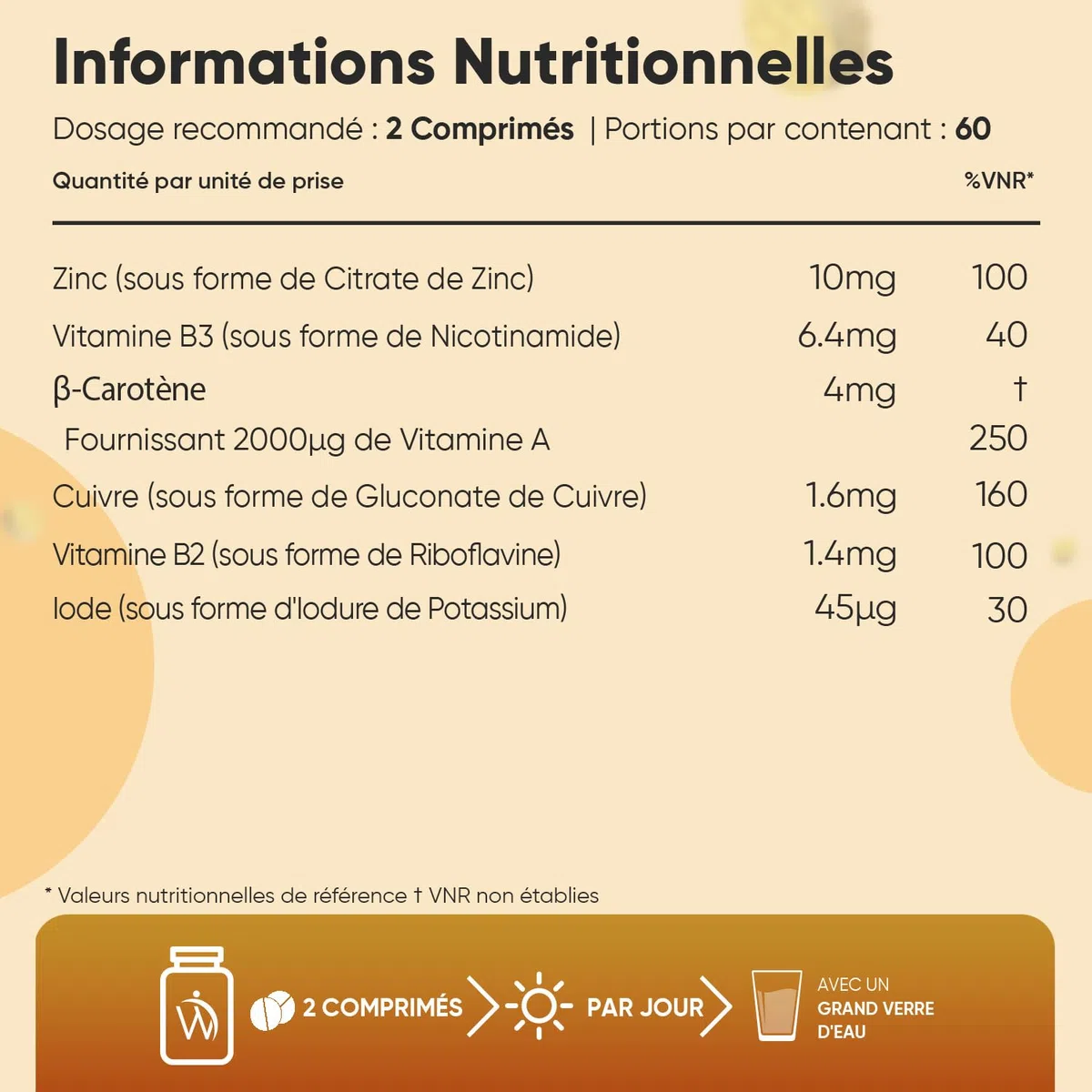 Beta Carotene Bronzage & Preparation Soleil - 120 Micro Comprimés Vegan - Complexe avec Zinc, Cuivre, Vitamine A, B2, B3 et Iode - Sunglow Preparation Bronzage