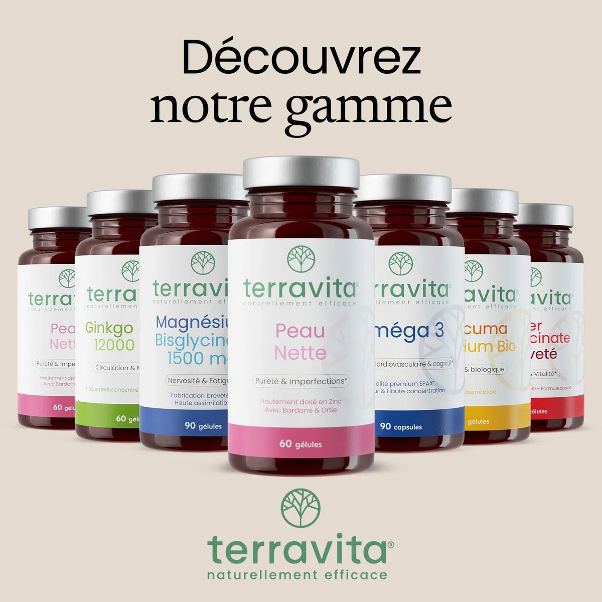 PEAU NETTE | Action Détox Anti Acné & Points Noirs | Zinc Bisglycinate 15mg + Bardane + Biotine + Propolis | Régule la Production de Sébum | Anti-imperfections | 60 Gélules Made in France | Terravita