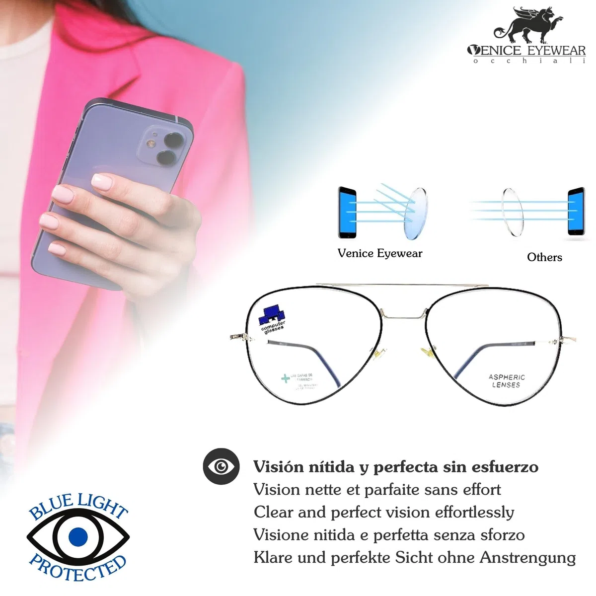 new modèle Lunettes de Lecture Anti lumière Bleue, Gaming, Anti Fatigue, Lunettes d'Ordinateur, pour Homme et Femme Lunettes de Vue Presbyte +0.00 à +3.50 Venice PILOT
