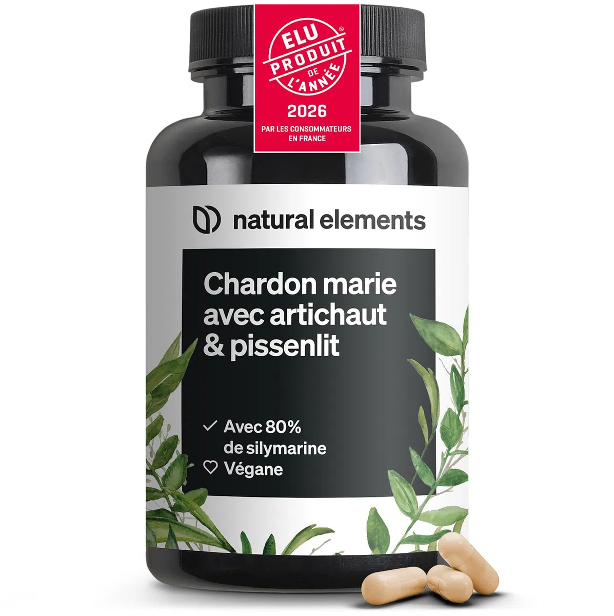 Complexe Chardon Marie, Pissenlit et Artichaut – 120 gélules (4 mois) – Fortement dosé avec 80% de Silymarine – Végan & Sans Additifs