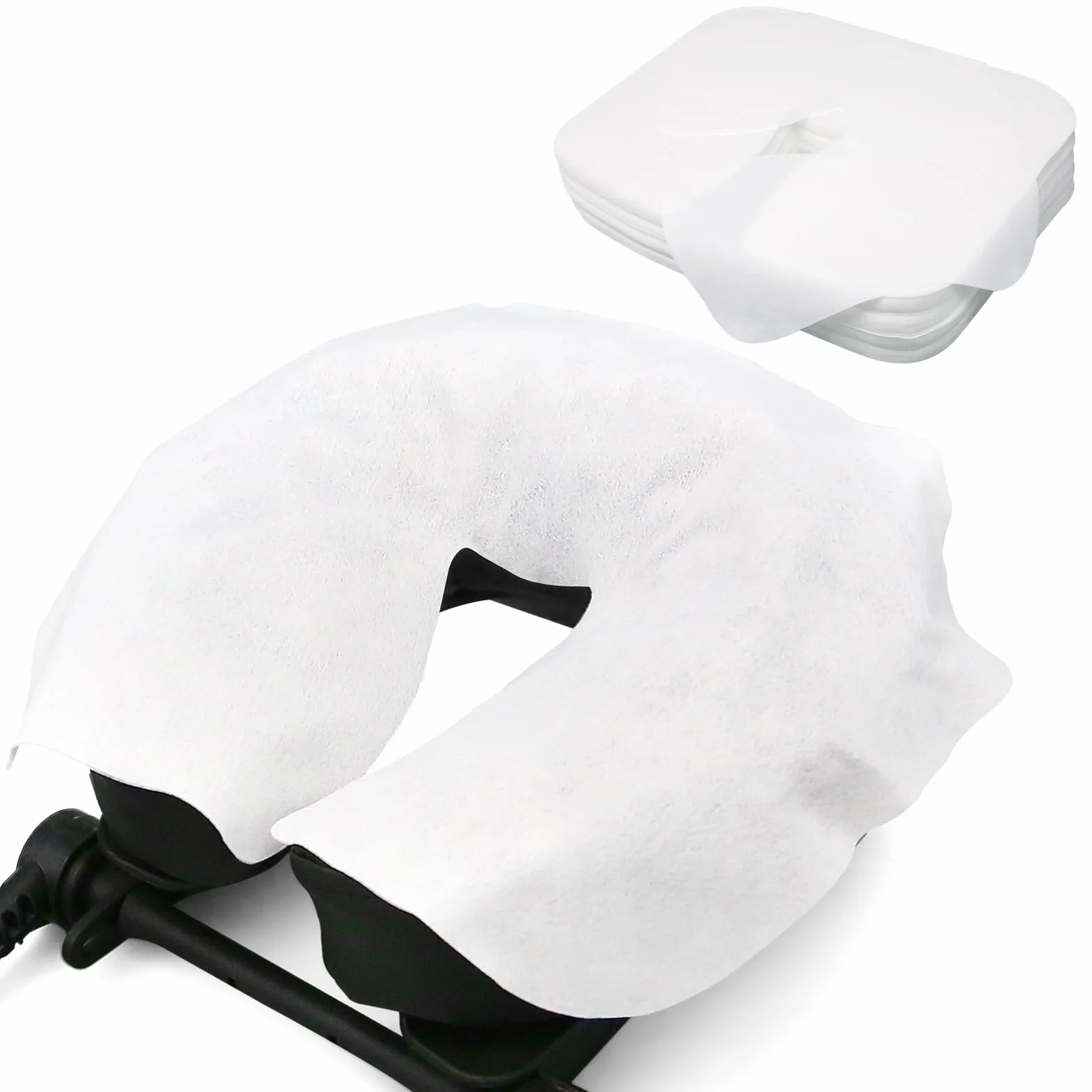 100pcs Protege Têtière pour Table de Massage, 36 x 27cm Coussin Jetable pour I'appui-tête de la Table de Massage Serviettes Jetables pour Fente Nasale