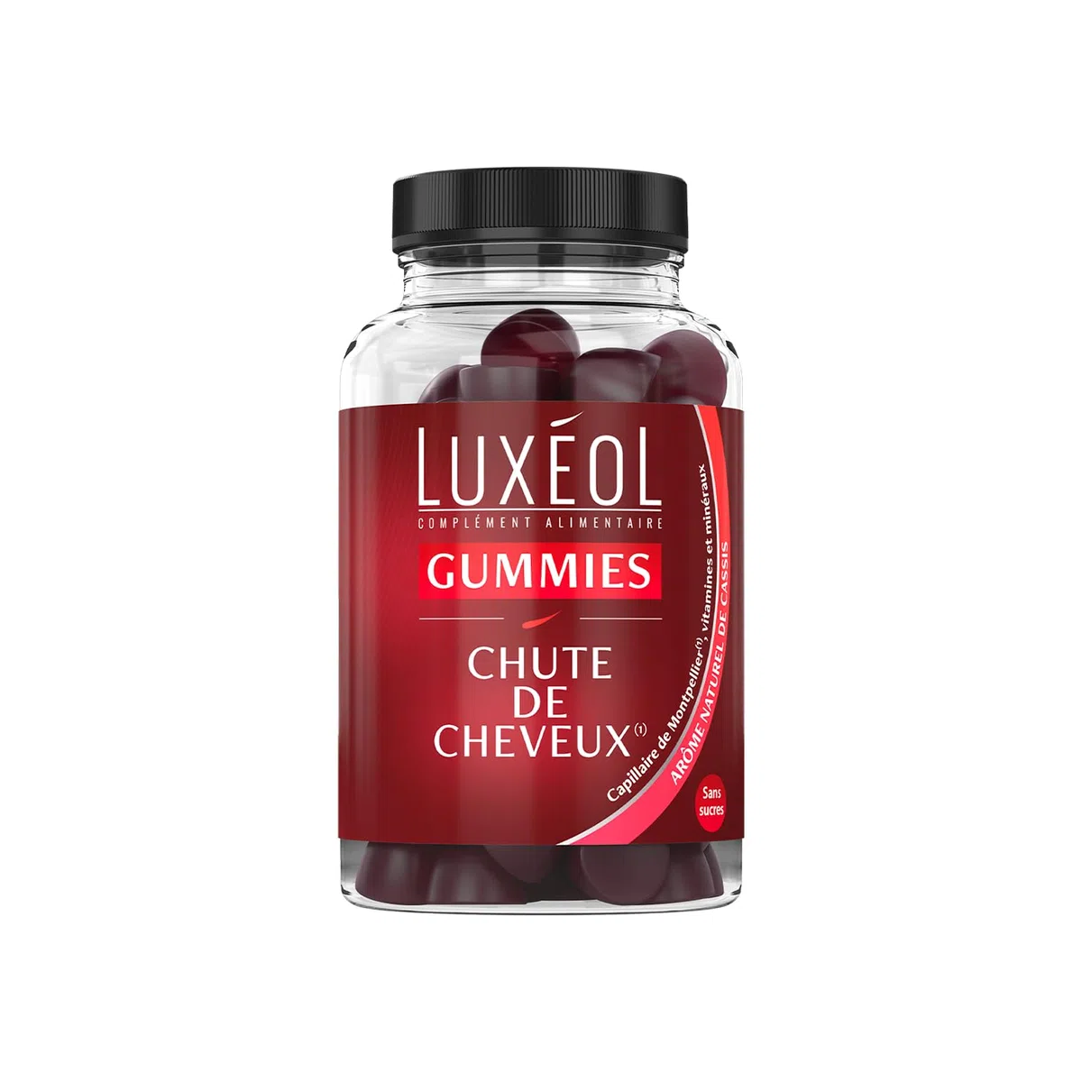 LUXÉOL - Gummies Chute Cheveux - Complément Alimentaire - Aide À Prévenir La Chute - Arômes de cassis - Sans Sucres - Fabriqué En France - Programme 1 Mois - 60 Gummies