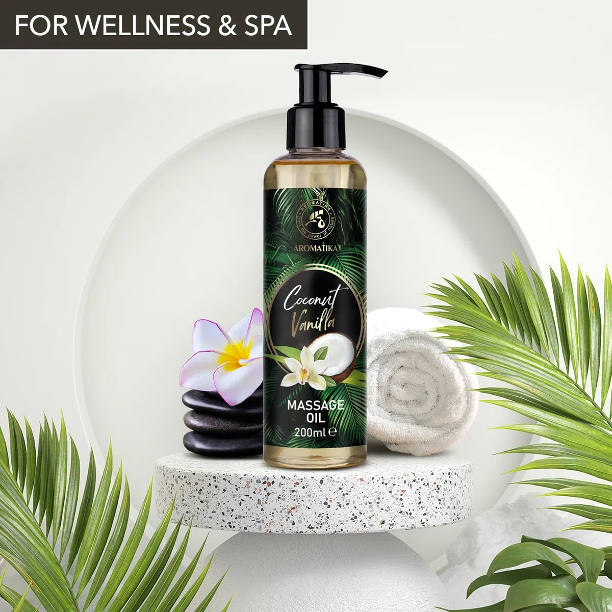 Huile de Massage Coco Vanille 200 ml - Amande, Pépins de Raisin, Jojoba, Pêche - Soin Corps Relaxant - Texture Douce