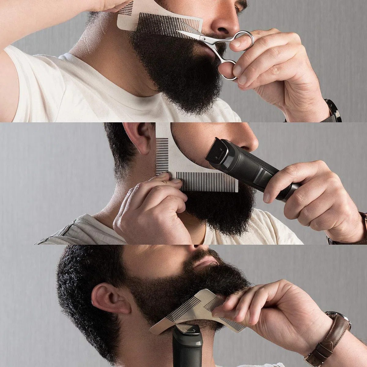 2 peignes à barbe et traceur de contours avec ciseaux [Sichler Men's Care]