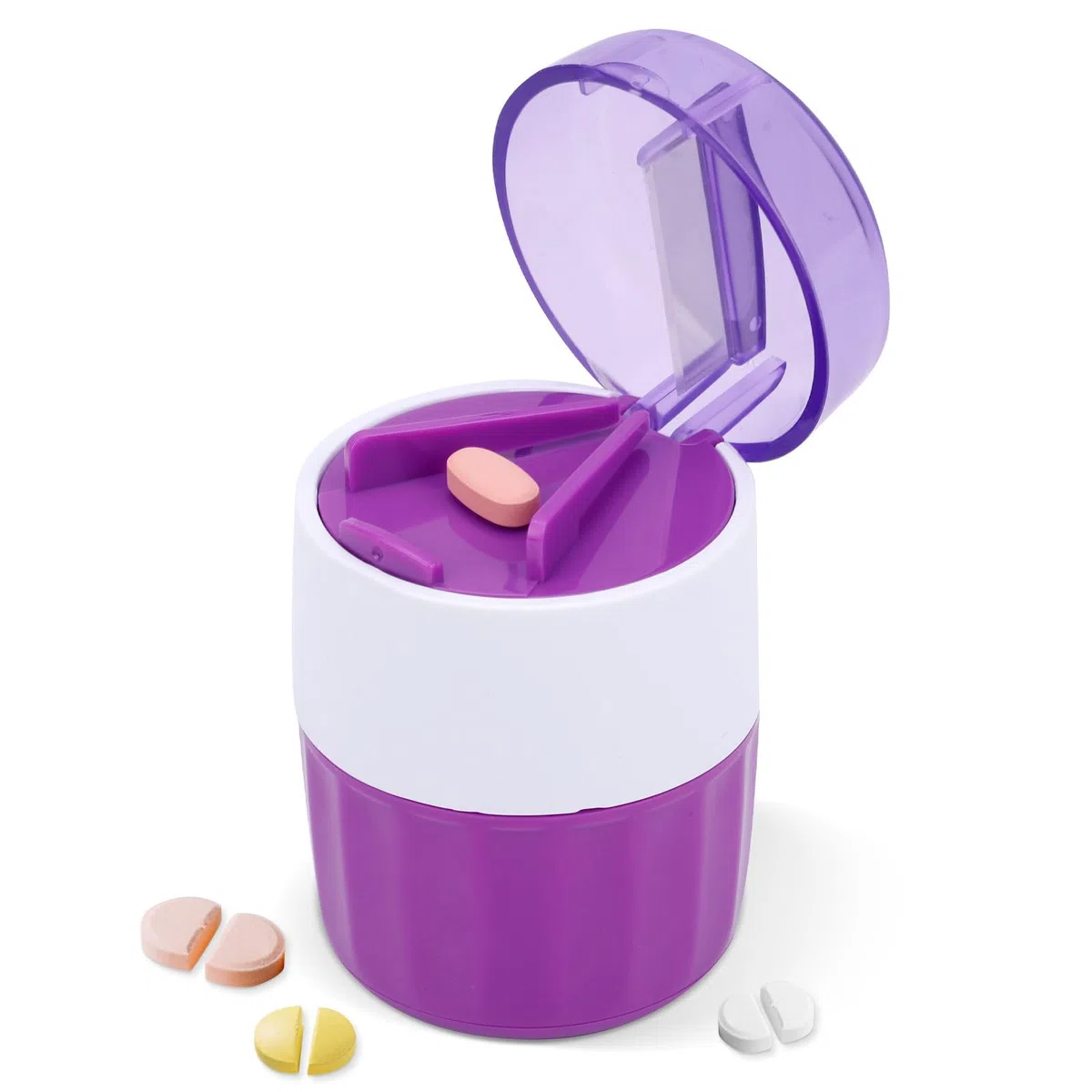Broyeur de Pilules 3 en 1, Broyeur et Coupeur Conception Portable et Adapté Aux Voyages avec Lames en Acier Inoxydable de Pilules à 3 Compartiments pour Petites/Grandes Vitamines