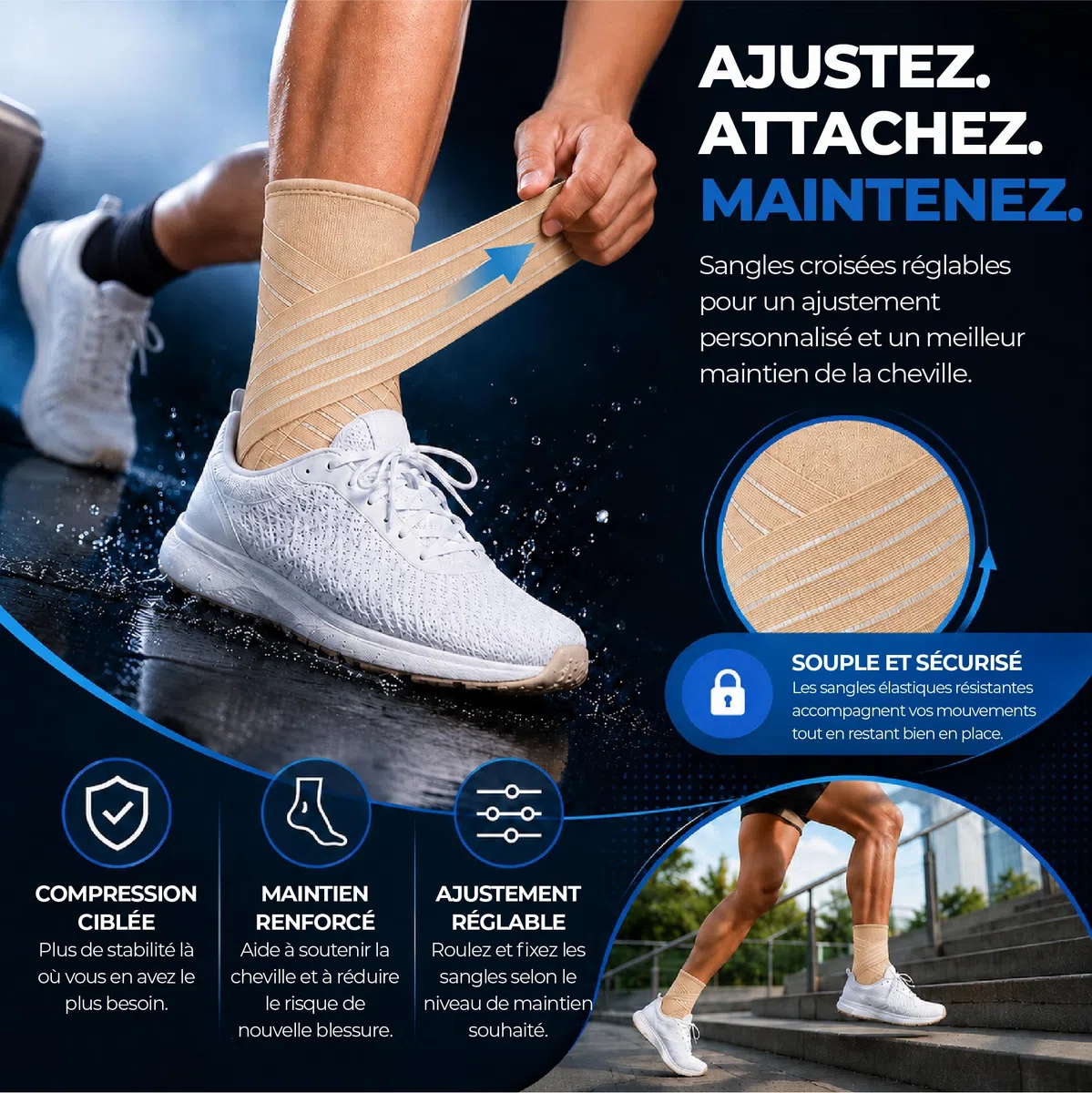 Actesso Chevillère Entorse et Maintien – Attelle Cheville avec Sangle pour Soulagement, Blessures, Prévention et Sport | Protège Cheville pour Homme et Femme | Pied Droit ou Gauche (Beige, M)
