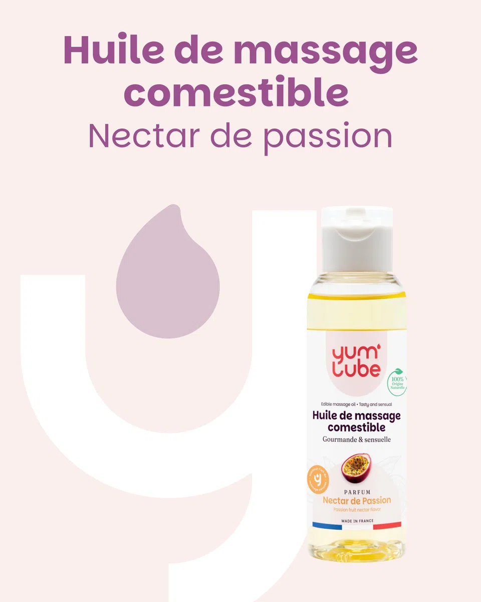 Yum'Lube | Huile de Massage Comestible Érotique Fruits de la Passion - Fabriqué en France - Huile De Massage Sexuel Couple - Massages Bien-Être - Sensuel Sexuelle & Érotiques - Huiles Relaxante & Bio