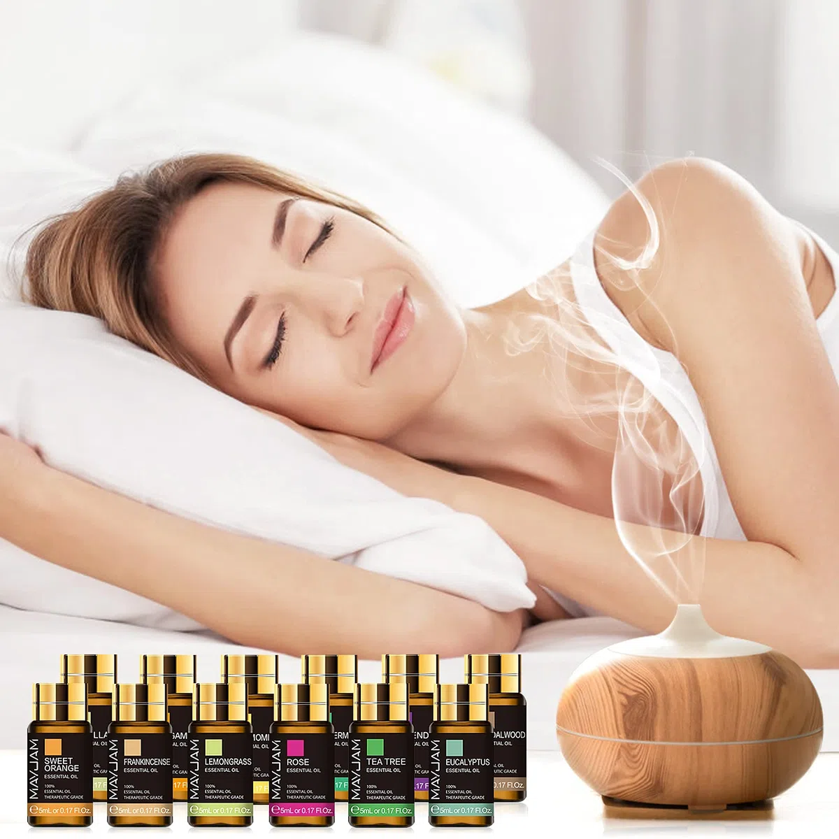 MAYJAM Coffret Huiles Essentielles 20pcs, Coffret Cadeau D'Huile Essentielle Pour Diffuseur, Humidificateur - Lavande Jasmin Eucalyptus Vanille Santal Orange Douce Rose Bergamote Et Plus
