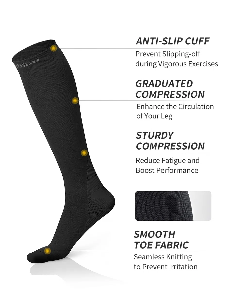 CAMBIVO Bas de Contention Femme et Homme 2 Paires, 20-30mmHg Chaussettes de Contention, Chaussettes de Compression Antidérapantes pour Voyage Avion, Sport, Running