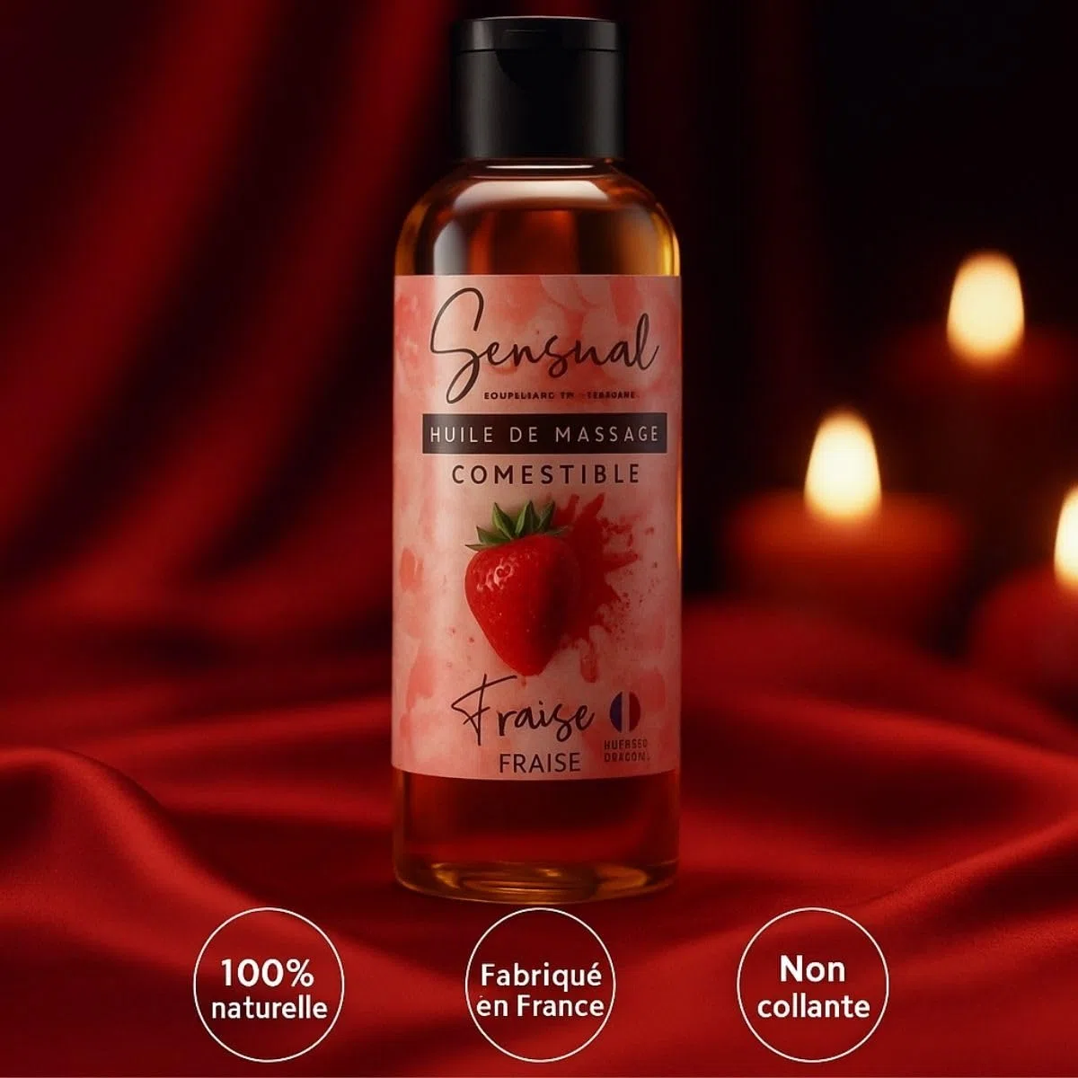 Huile de Massage Comestible Érotique Rose - Huile Massage Sensuel pour Couple - Huile Corps Relaxante Naturelle - Fabriqué en France - 100ml- Green storm