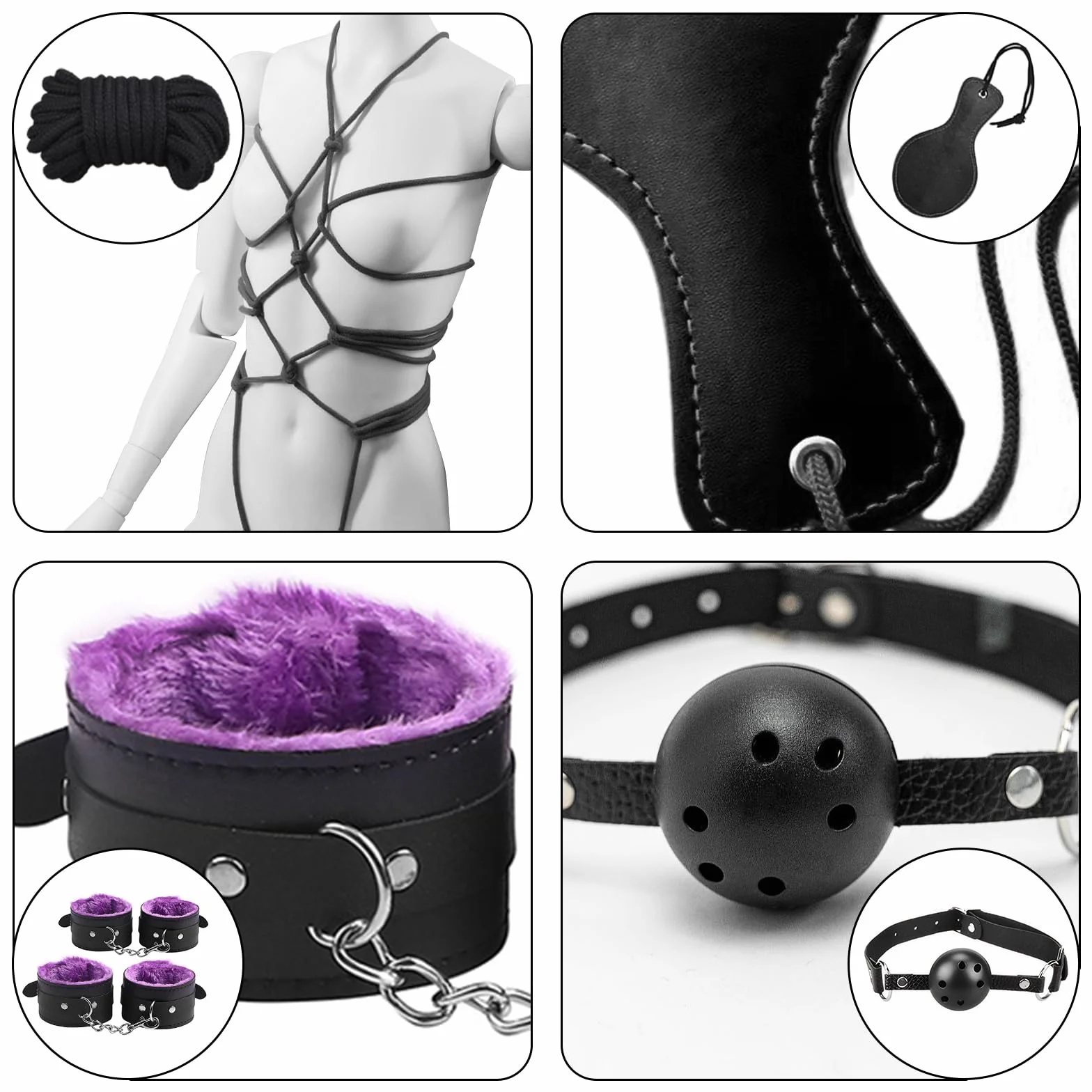 11 Pièces Menottes Sexy Érotique, Accessoires BDSM Sexuelle Adulte pour Couple, Kit de Jeu Sexuel Adulte avec Menotte, Fouet, Laisse, Pinces à seins