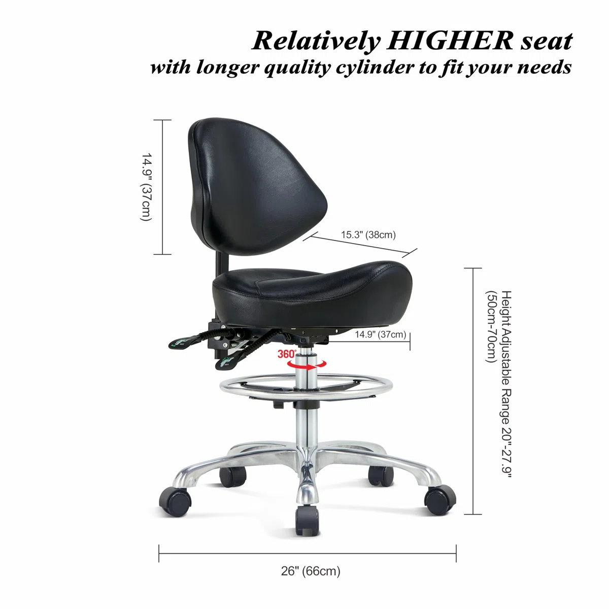 Fauteuil de selle à roulettes avec support dorsal ergonomique pour hygiéniste dentaire, médecin, salon médical