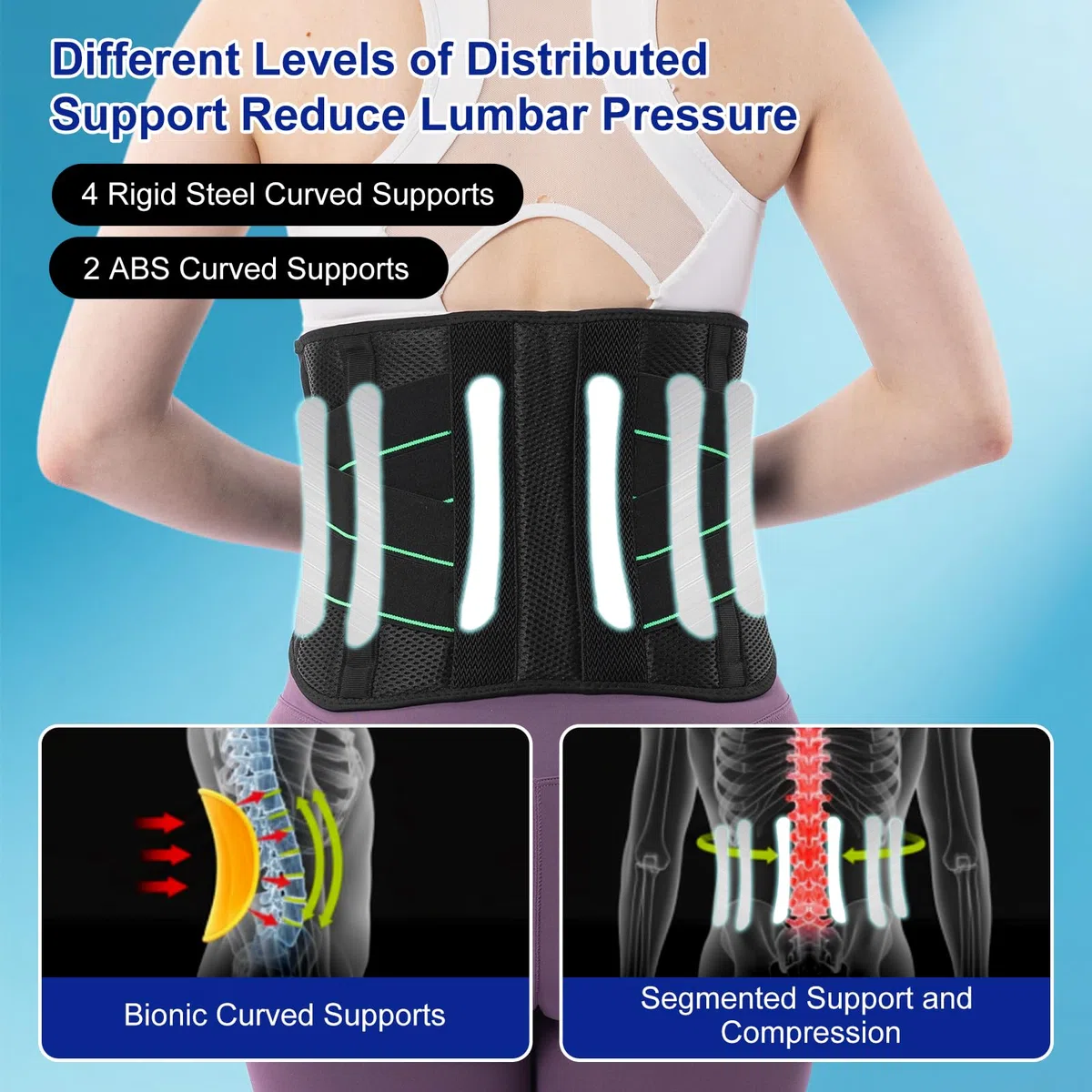 Ceinture Lombaire Homme Femme, Ceinture Dorsale de Soutien - Avec 6 Baleines de Soutien & Réglable, Confortable et Respirante - Ceinture pour le Dos pour Soulager les Maux de Dos (XL)