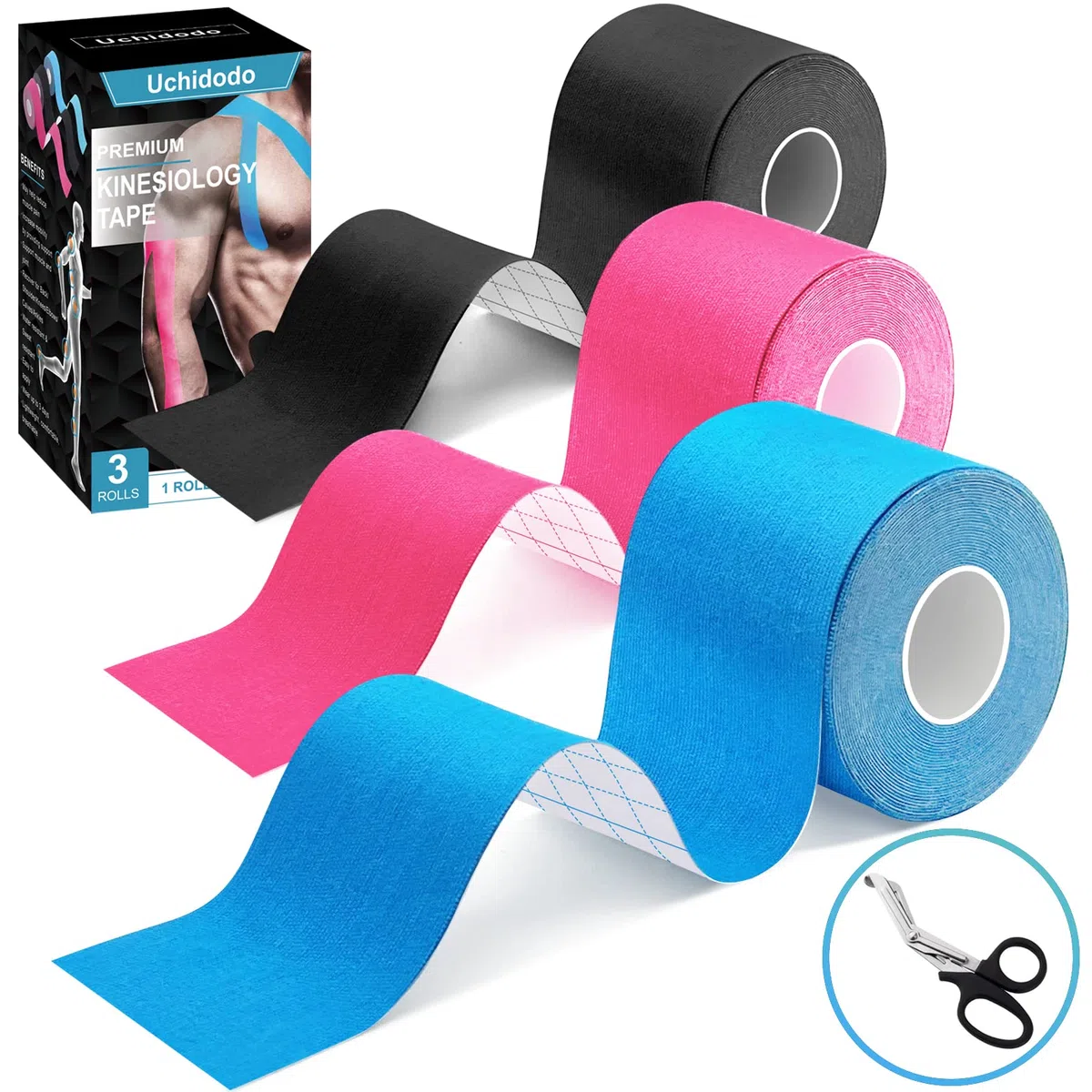 Kinesiotape,Strap Body Tape Bandes de Kinésiologie 5m x 5cm Soutien musculaire Soulager la douleur Ruban Adhésif Résistant à l'eau | Optimal pour le Sport
