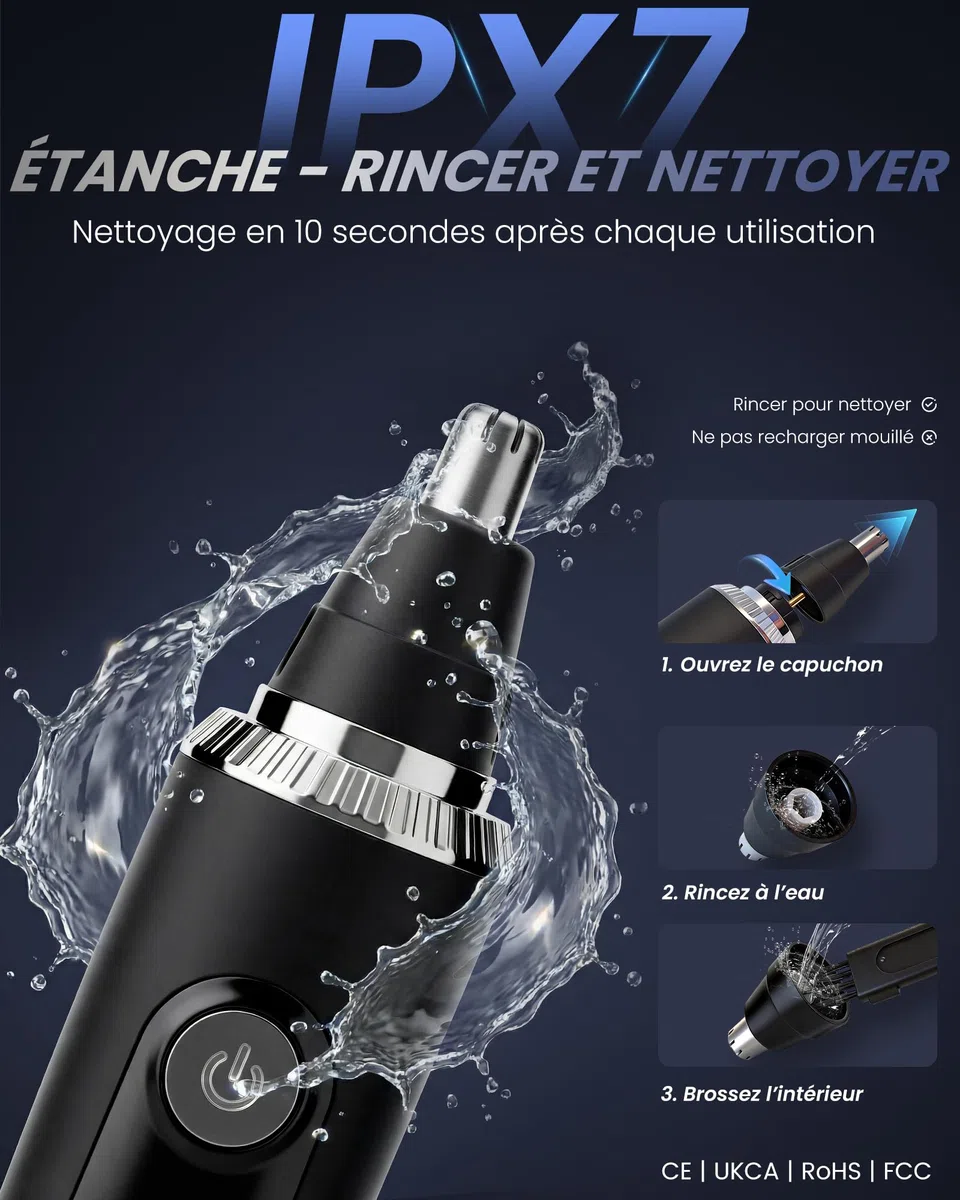 Tondeuse Nez Oreilles Homme & Femme, Rasoir Nezs Rechargeable, Coupe Poils Nez et Oreilles, Tondeuse Poil de Nez Tête Arrondie, Épilateur Nez Précision, LED Display, IPX7