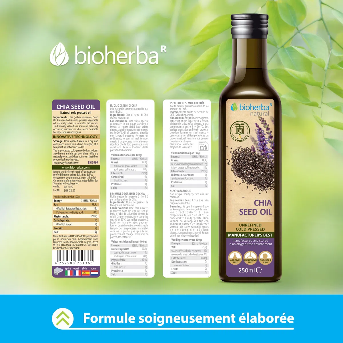 Huile de Graines de Chia – 250 ml | Pressée à Froid & Non Raffinée – Source Naturelle d’Oméga-3 – par BIOHERBA (250)