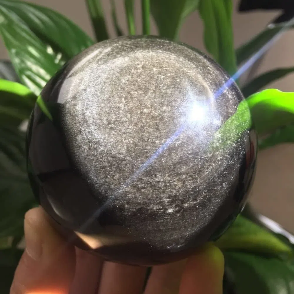 1pc 1500-1600g Silver Sheen Obsidian Sphere Crystal Ball