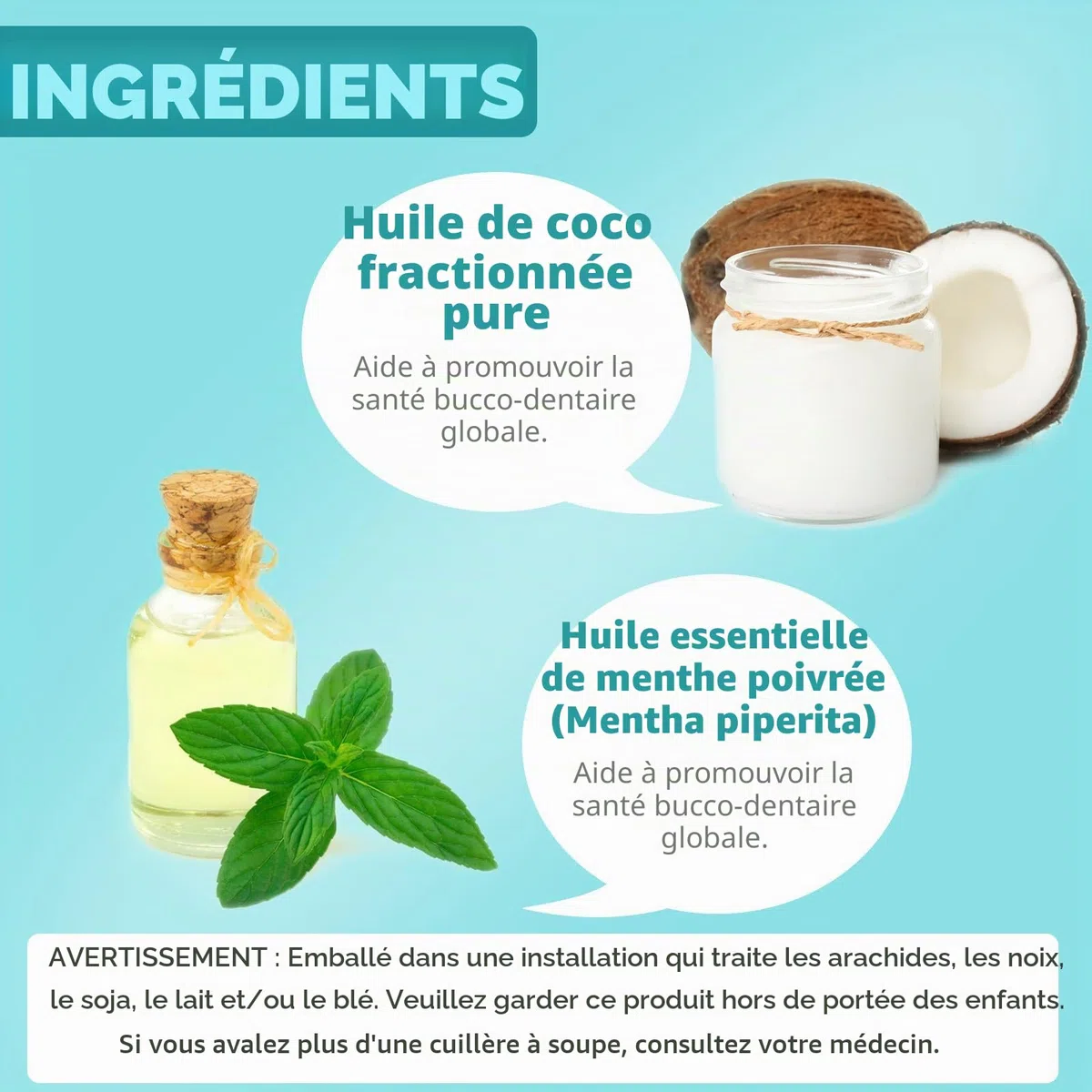 Mint Oil Pulling Bain de bouche avec gratte-langue – Pull naturel à l'huile de noix de coco pour le blanchiment des dents, l'haleine fraîche, le blanchiment des dents et des gencives plus (474ml2pack)