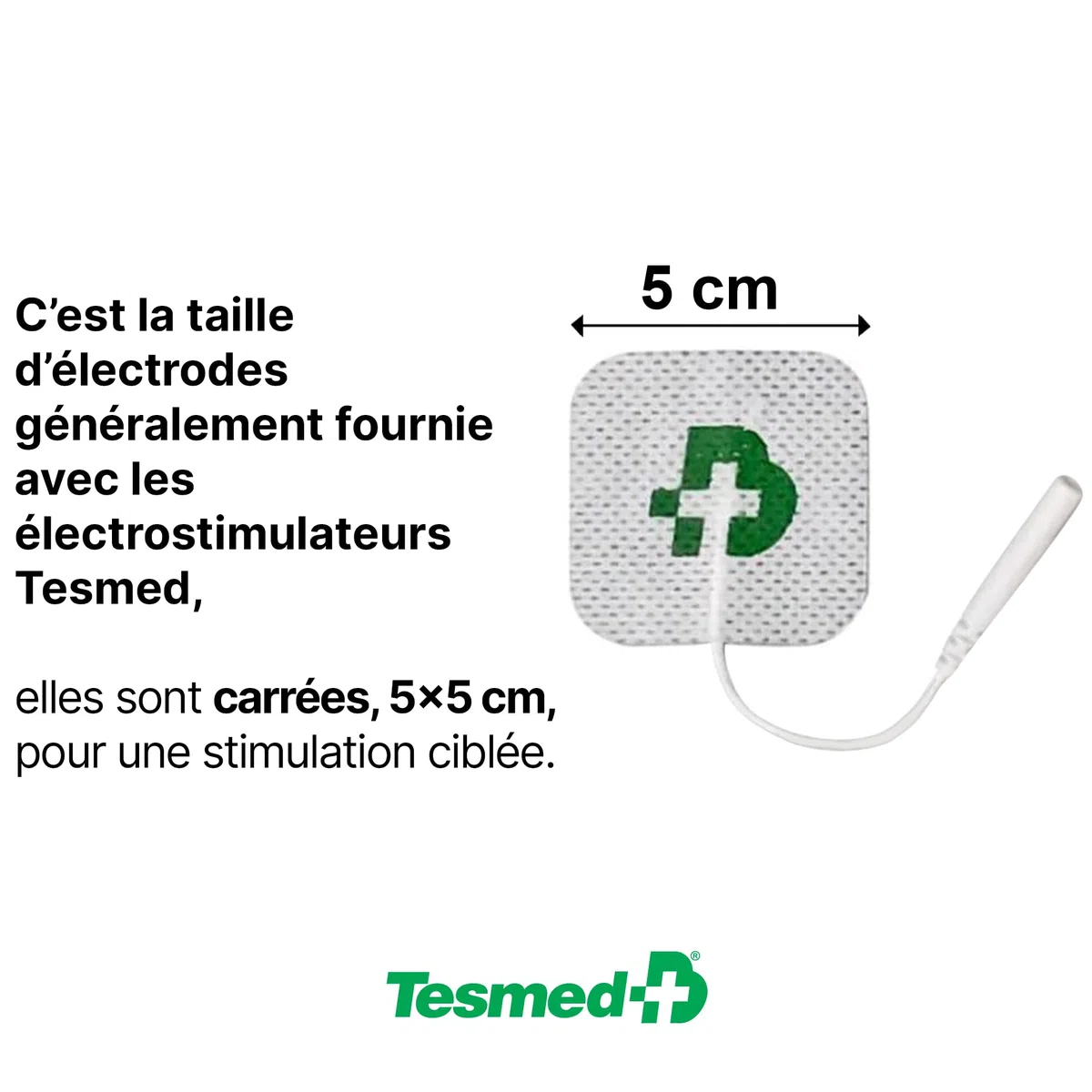 TESMED 16 Électrodes (50x50 mm) de Qualité Supérieure, Compatibles avec Toutes Les Marques d'Électrostimulateurs avec Câbles à Fiche de 2 mm, N'ont Pas Besoin de Gel