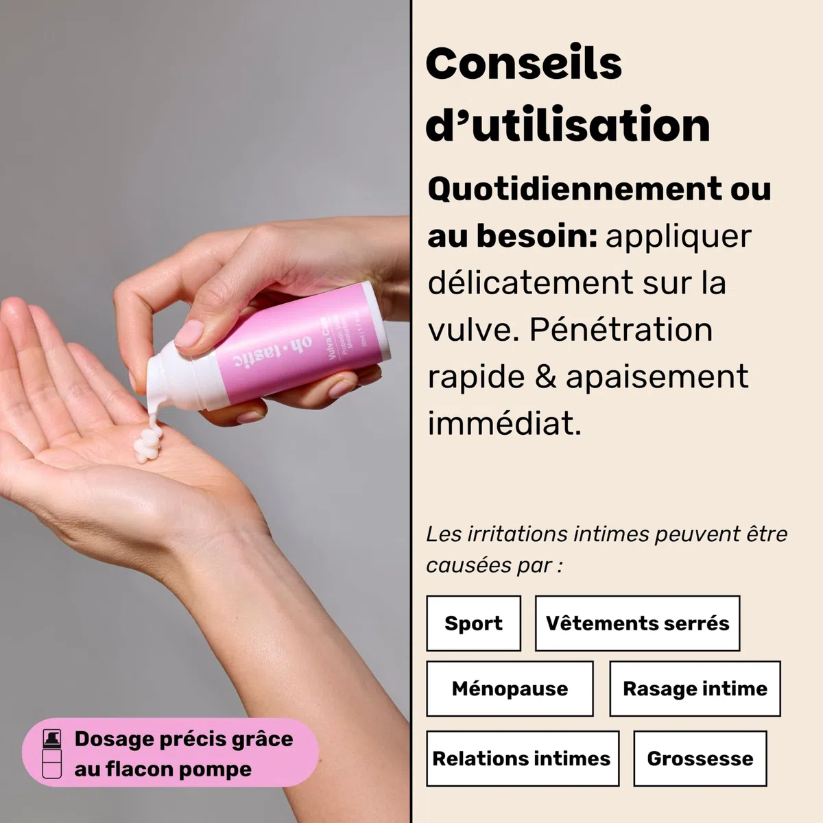 Crème Intime Femme Naturelle – Anti Sécheresse Vaginale, Irritations & Demangeaison , Soin avec Acide Lactique et pH ajusté, Crème Apaisante & Hydratante (50 ml) - ohtastic