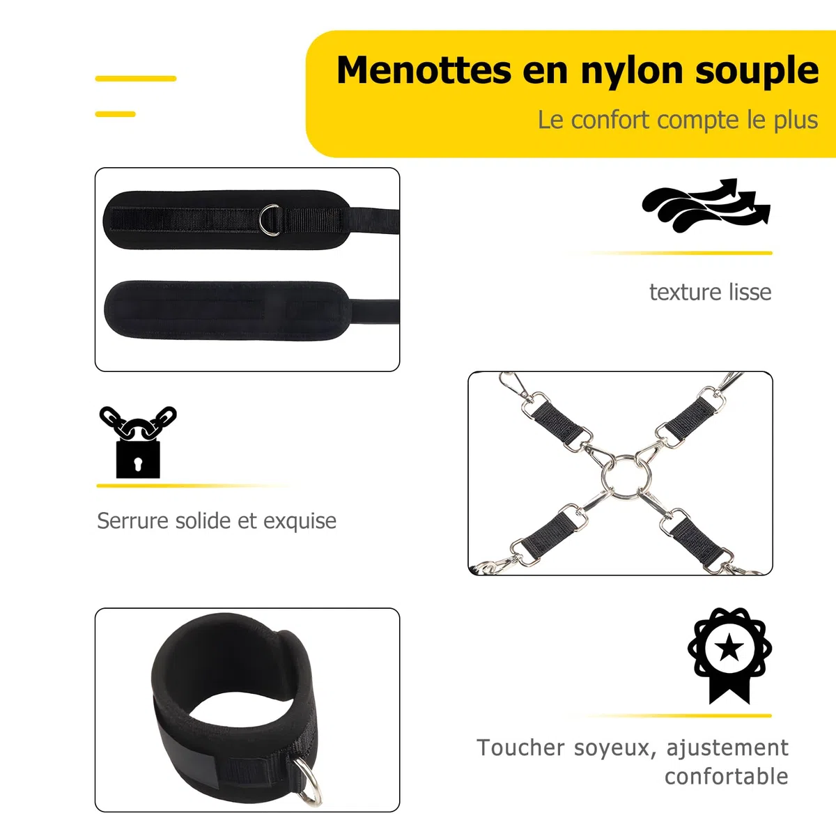 BDSM Sex Toys Divers Accessoires de Menottes du Poignet à la Cheville avec Harnais, Sexuelle Adulte Couple Équipement de Bondage Réglable,Outils avec Bandeau et Pagaie de Culture Tickler SM Games