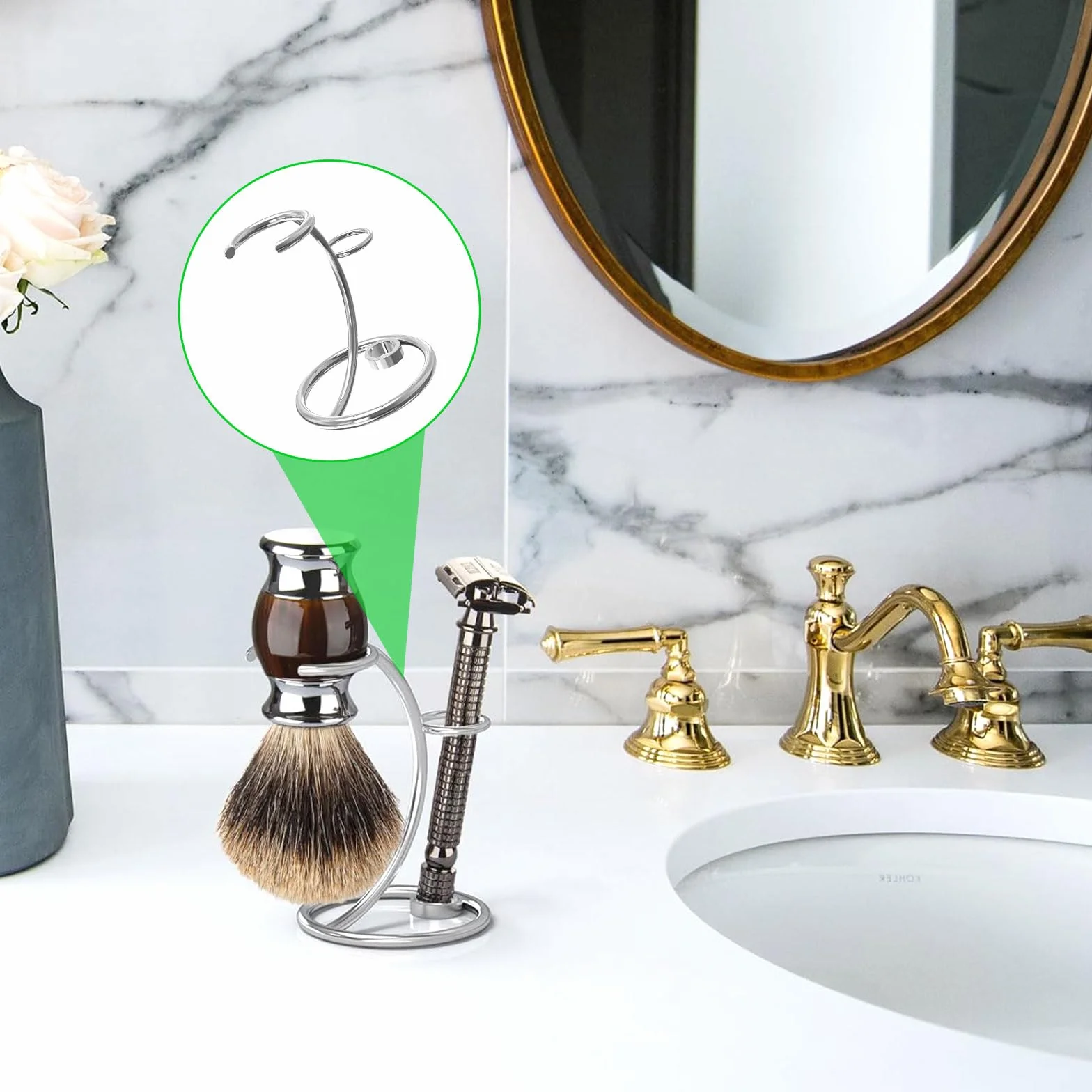 Lushly Aatpuss Support de Blaireau, Support de Rasage en Acier Inoxydable Pour Hommes, Supprt de Rasoir et de Blaireau Portable, Suppot de Blairea en Acier Inoxydable Convient Aux Cadeaux Pour Hommes