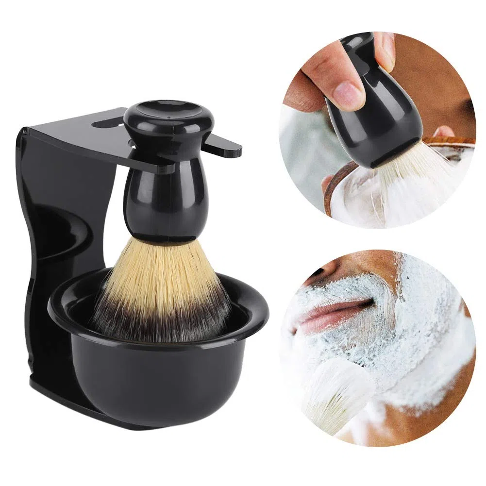 Nikou Set de blaireau - Support de pinceau + pinceau + bol de rasage pour homme