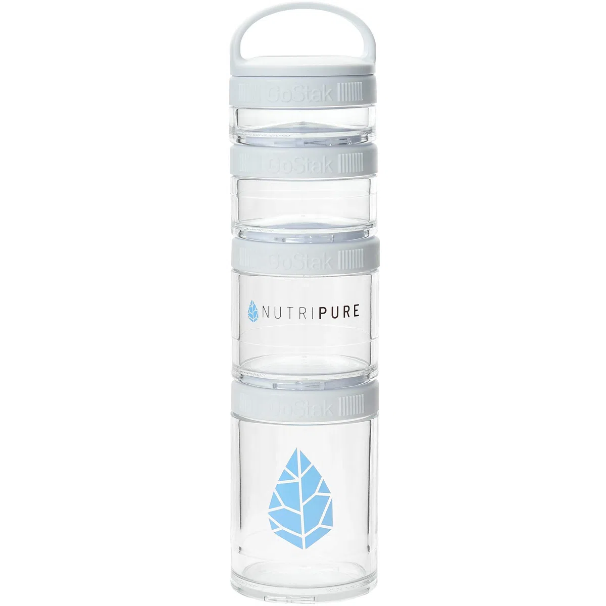 Nutripure | Pilulier Voyage Go Stak Starter 4Pak BlenderBottle | Poudres, Gélules, Collations Pré/Post Entraînement | 4 Compartiments Empilables : 40, 60, 100, 150 ml | Fabriqué en France