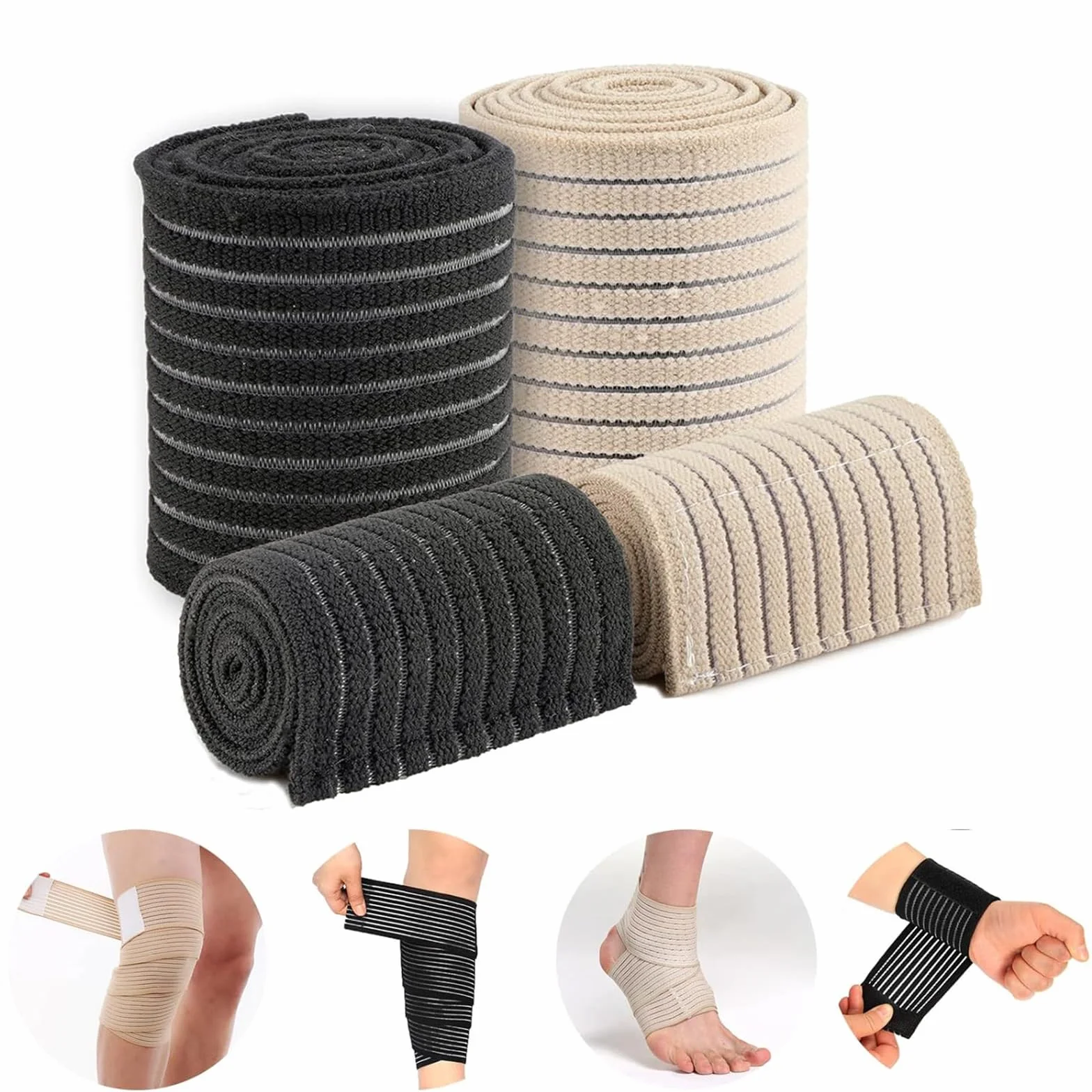 Ideal Swan Bande Contention, 4 Pièces Bande Compression Manchon Compression Mollet Bandage Autoadhésif, Bande Compressive Manchon de Compression Genoux Genouillère réglable avec compression