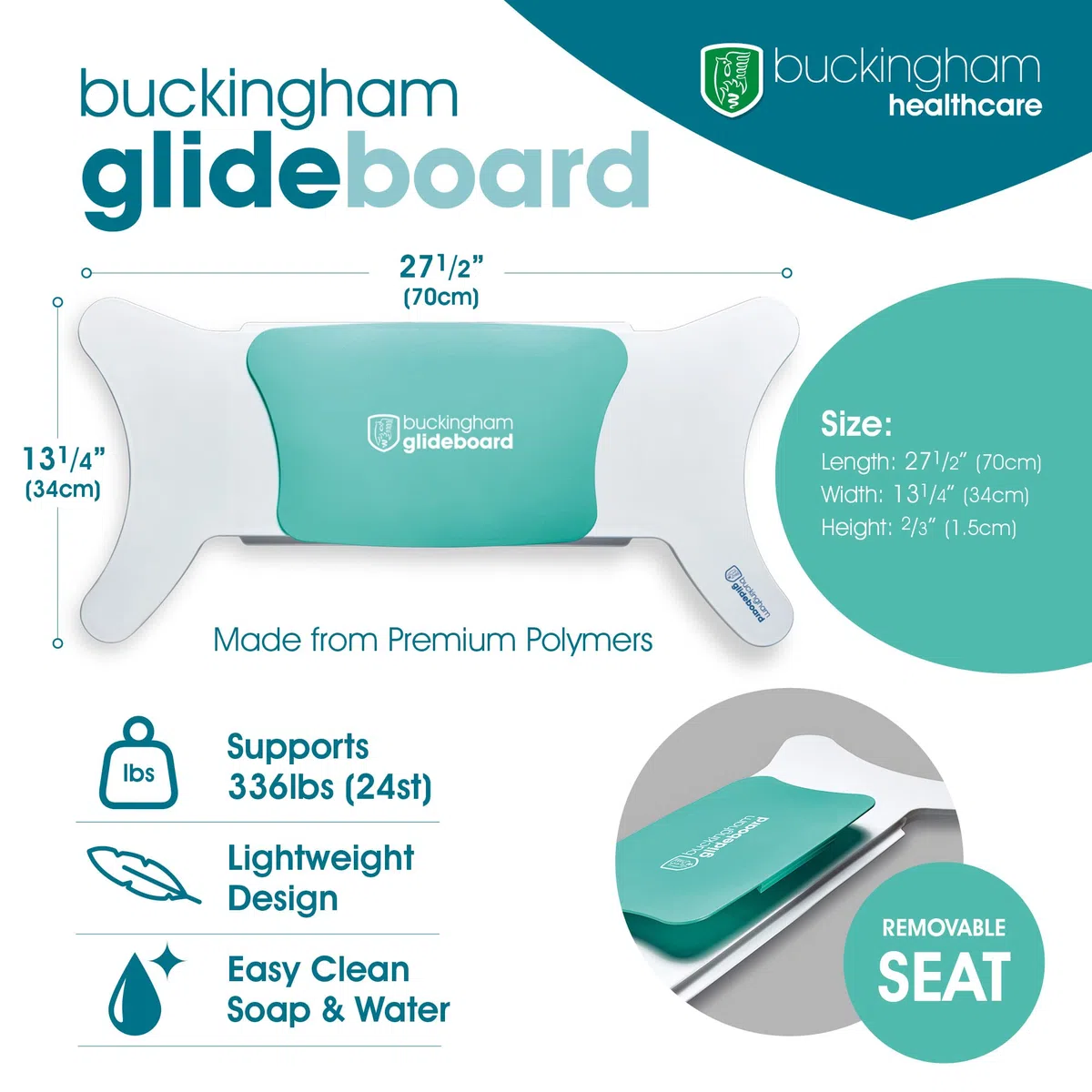 Buckingham Planche de transfert Glideboard pour fauteuil roulant - Accessoires pour fauteuil roulant - Aide à la mobilité pour personnes âgées et handicapées - Aide à la mobilité pour la maison, le
